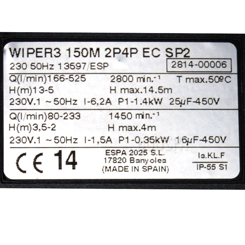 Pompe bi-vitesse WIPER3 150M 2P4P - 1.5HP