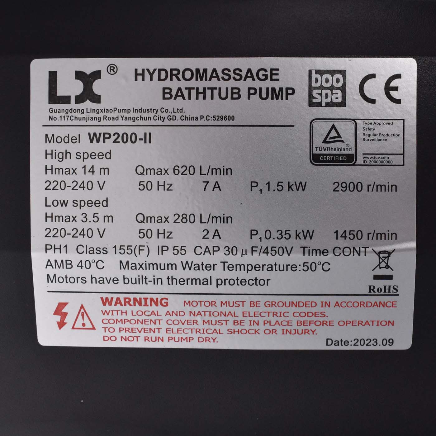 2-Speed Massage Pump WP200II - 2hp 2-Speed Massage Pump WP200II - 2hp