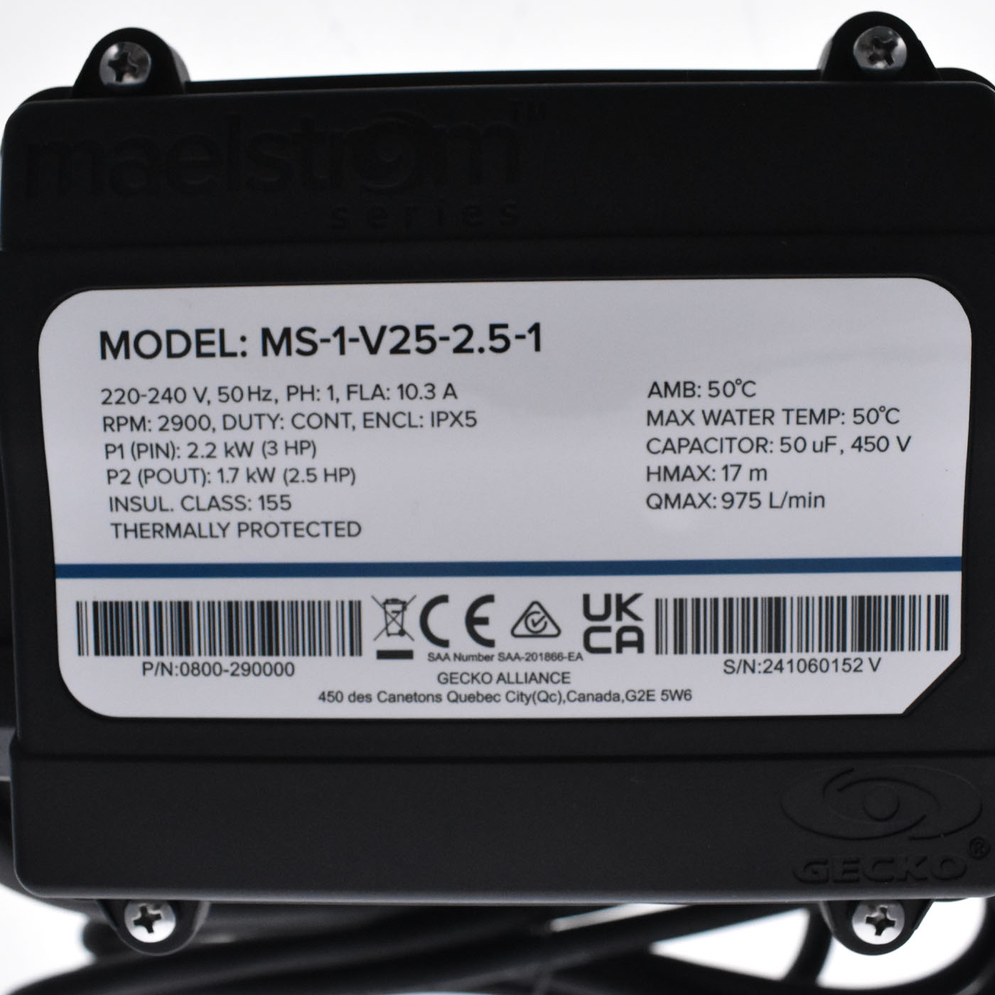 Pompe de massage MAELSTROM - MS-1 Simple Vitesse - 2.5HP