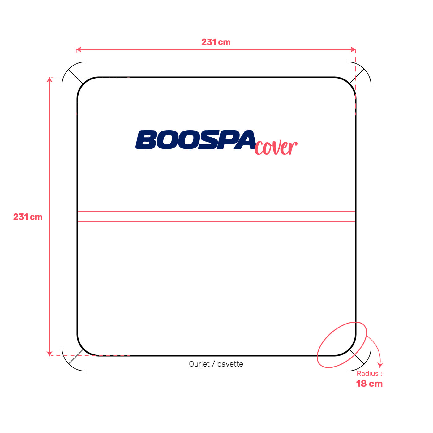 Couverture pour spa 231cm x 231cm R18cm