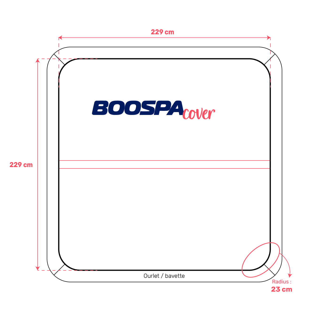 Whirlpool-Abdeckung passend für 229 × 229 cm – Radius 23 cm