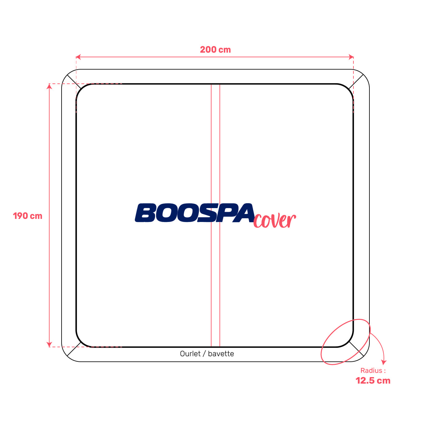 Couverture pour spa 200cm x 190cm R12.5cm