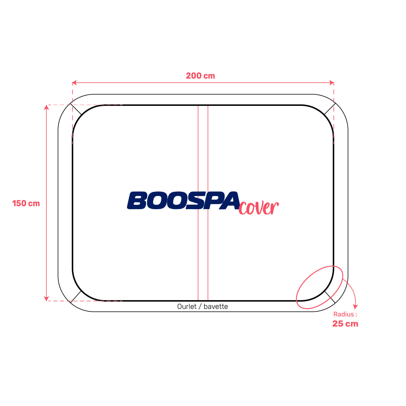 Whirlpool-Abdeckung passend für 200 × 150 cm – Radius 25 cm – Weather Shield