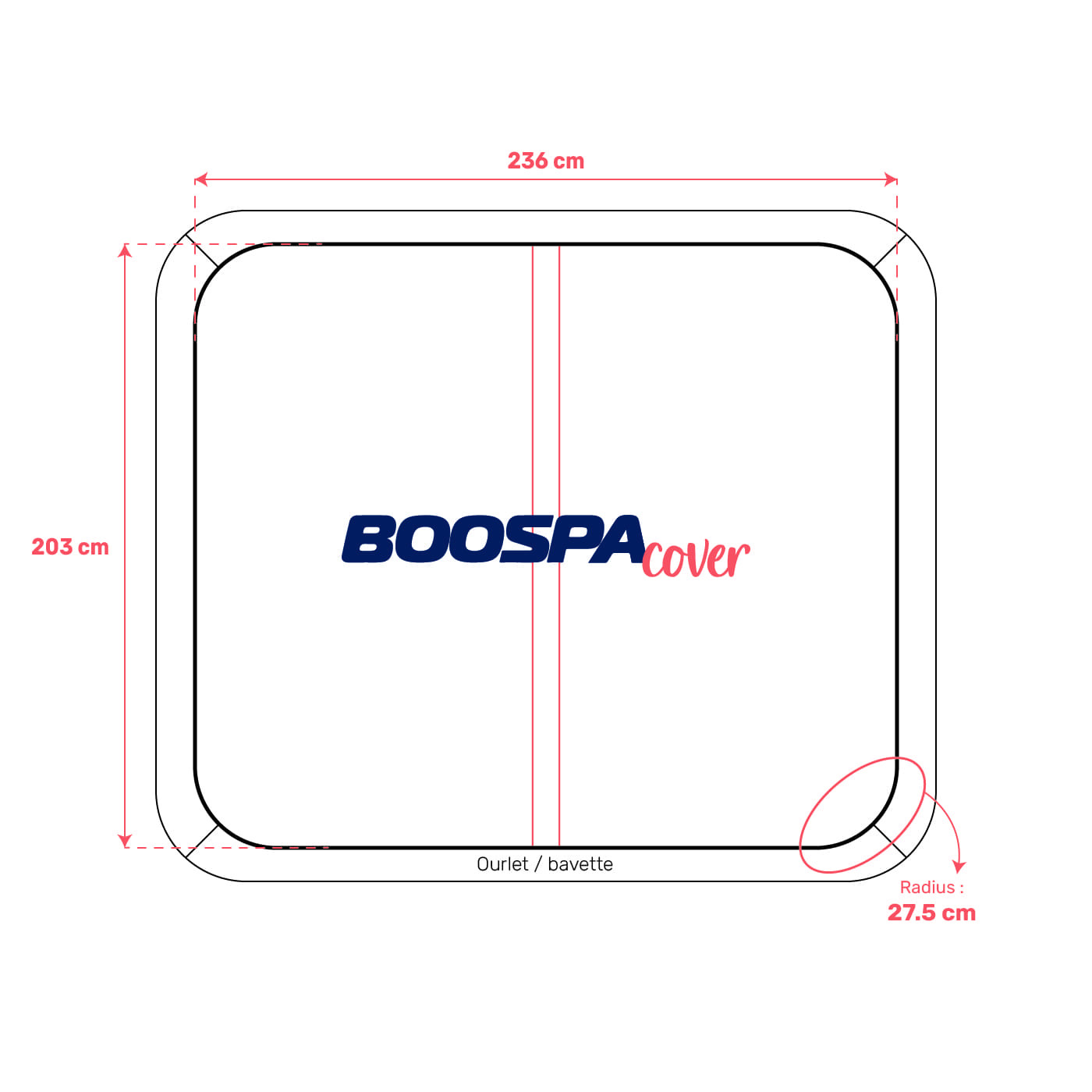 Whirlpool-Abdeckung passend für 236 × 203 cm – Radius 27,5 cm