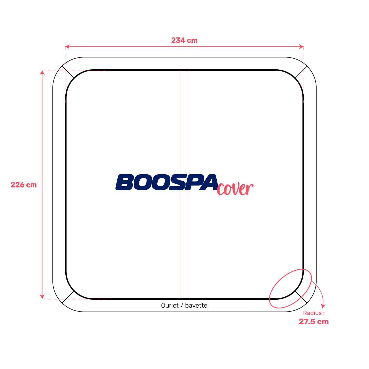 Couverture pour spa 234cm x 226cm R27.5cm