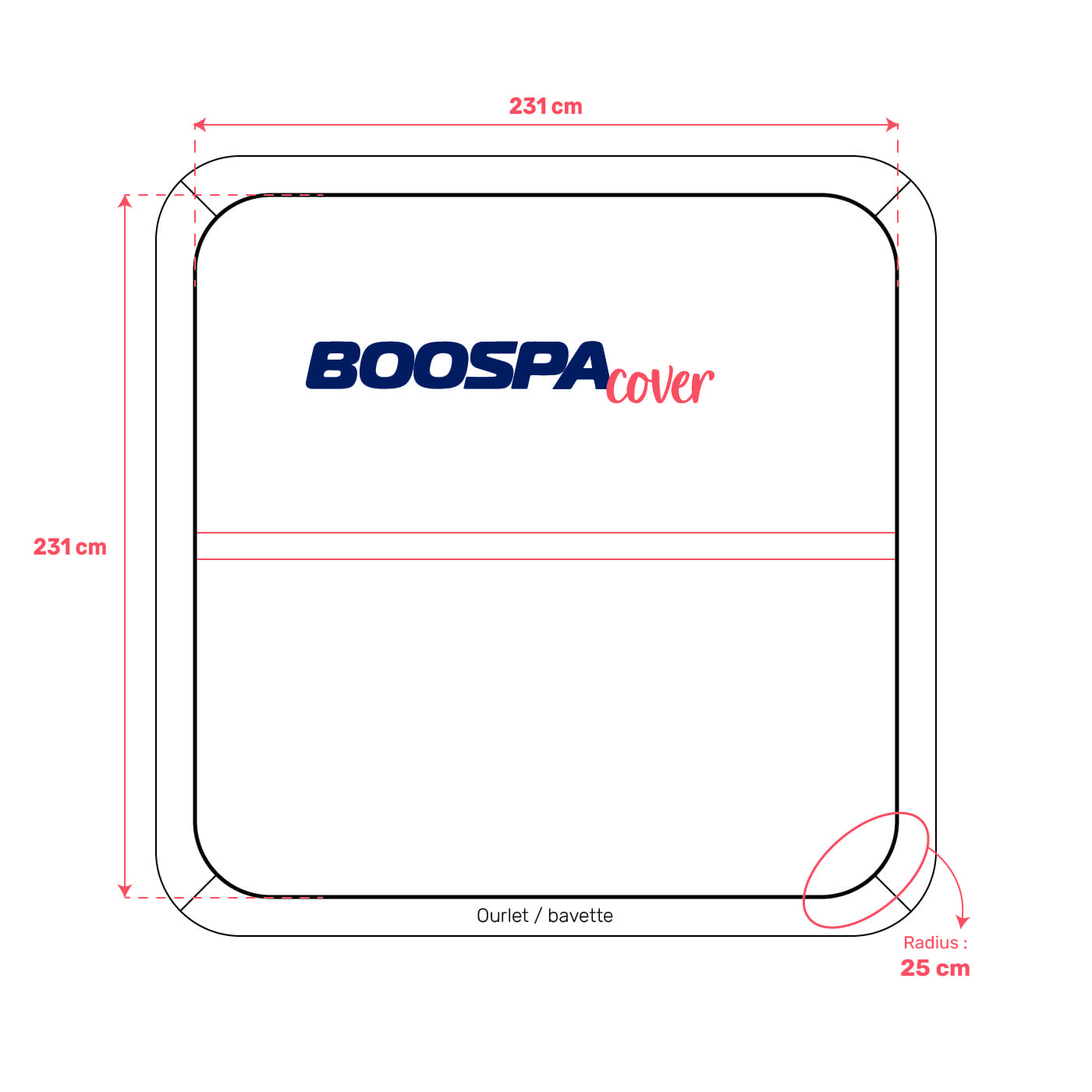 Spa cover 231cm x 231cm R25cm