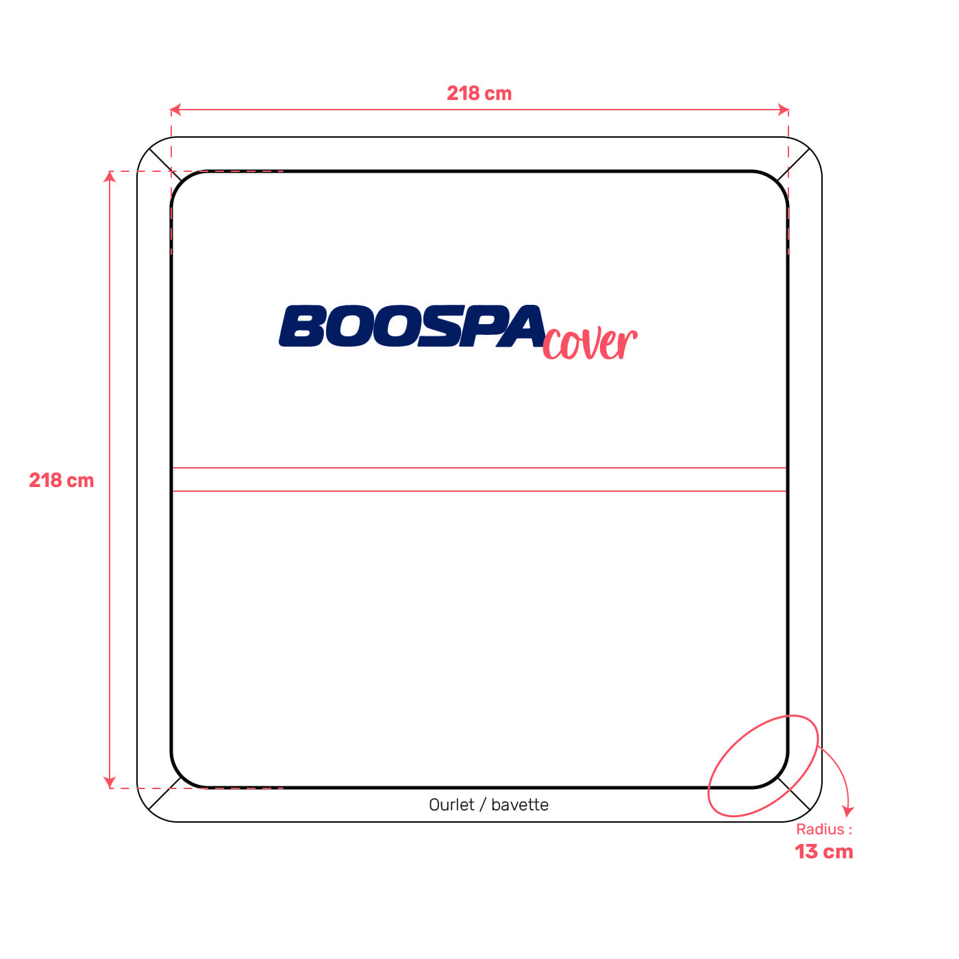 Spa cover 218cm x 218cm R13cm