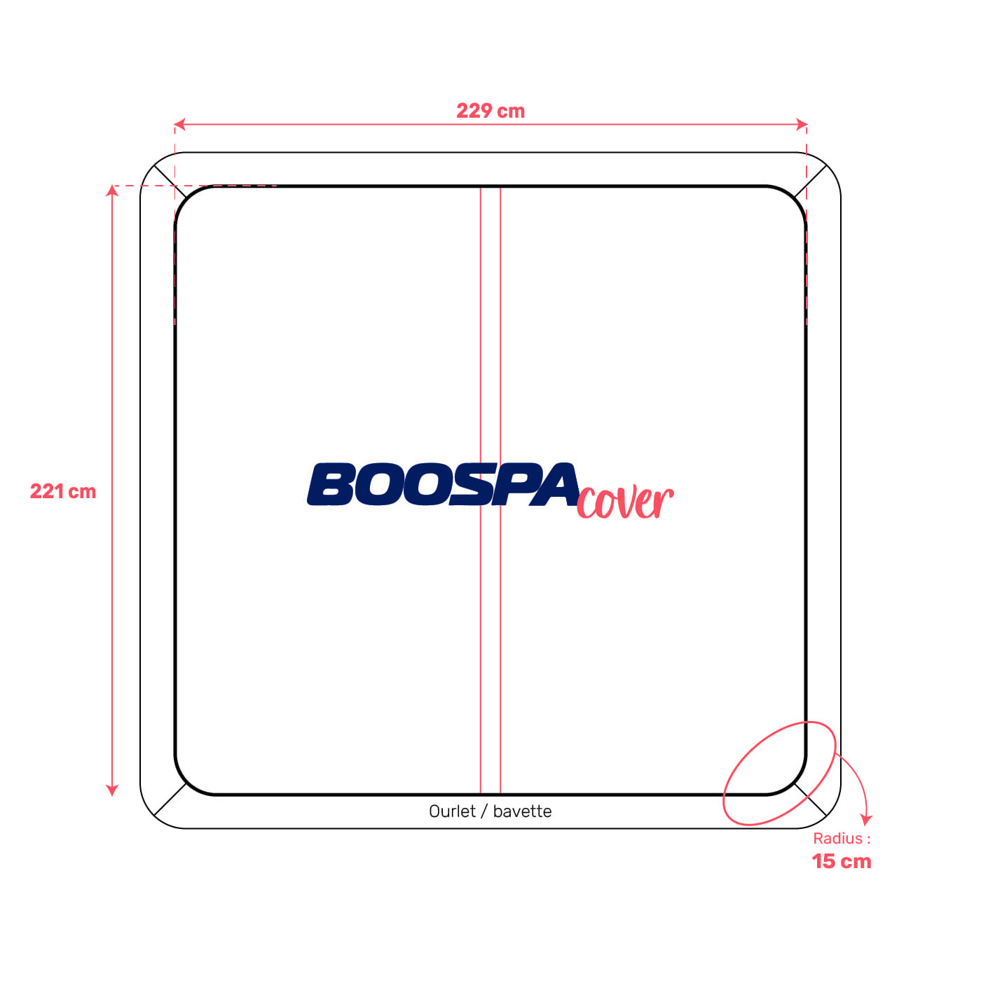 Whirlpool-Abdeckung passend für 229 × 221 cm – Radius 15 cm