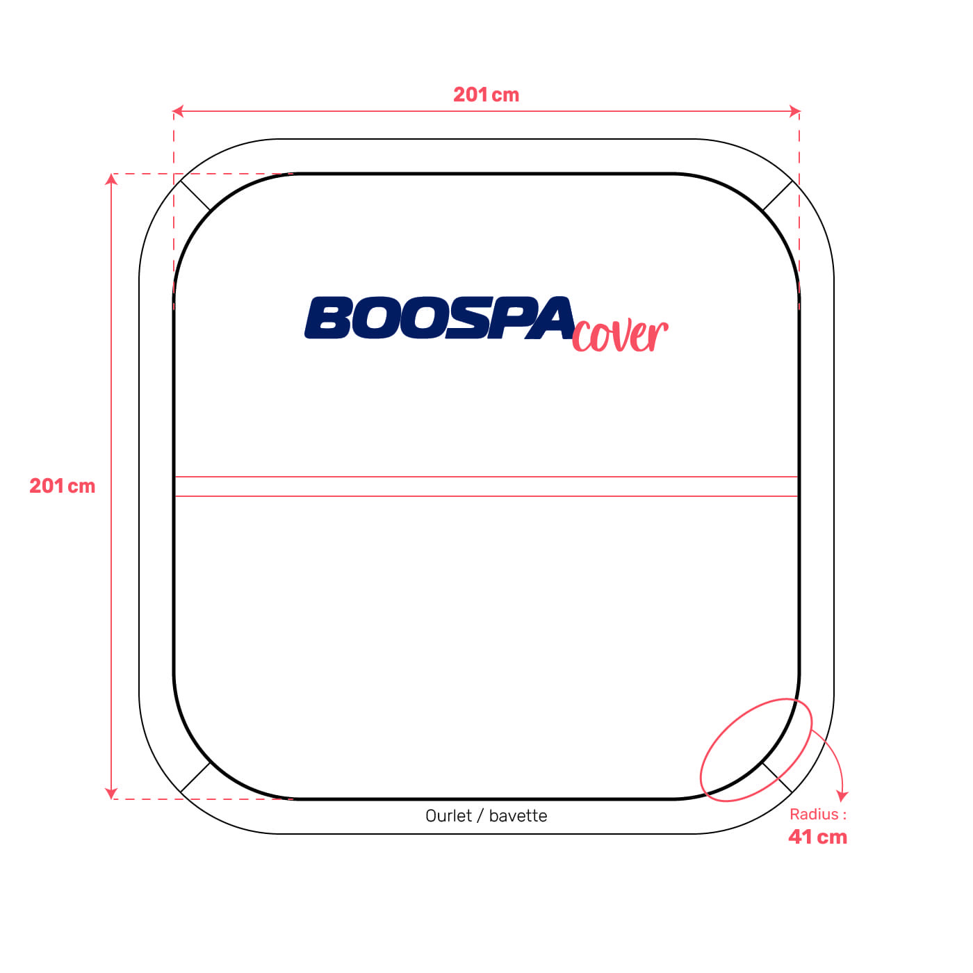 Whirlpool-Abdeckung passend für 201 × 201 cm – Radius 41 cm