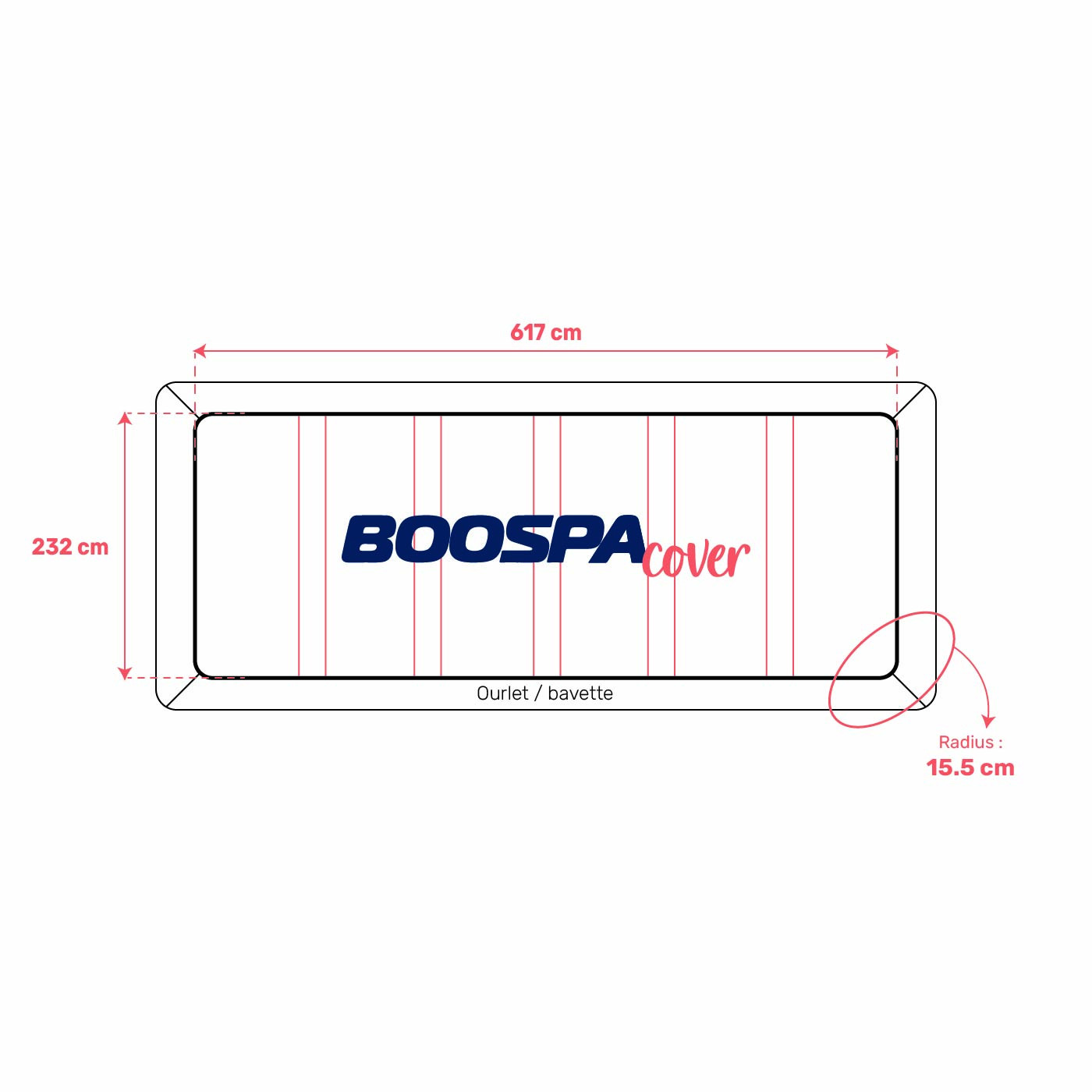Couverture spa de nage - 617 x 232cm - Radius 15.5 cm