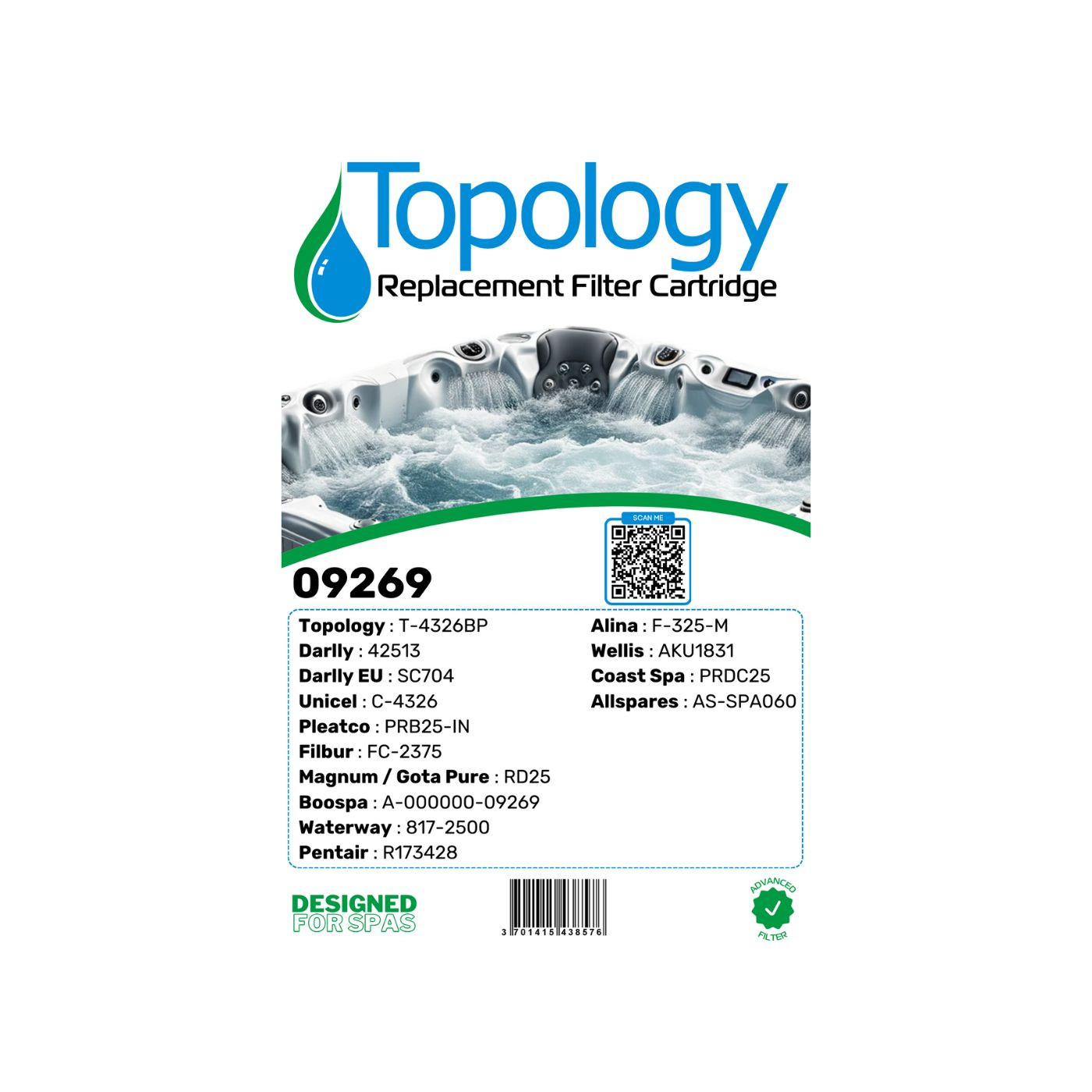 Lot de 2 Filtre spa (42513 / C-4326 / PRB25-IN / T-4326) bluewater