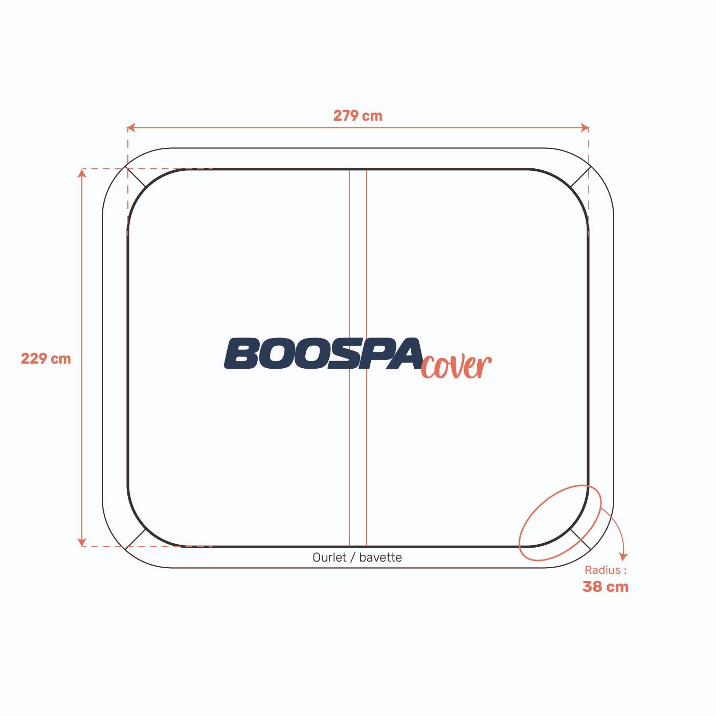 Whirlpool-Abdeckung passend für 279 × 229 cm – Radius 38 cm