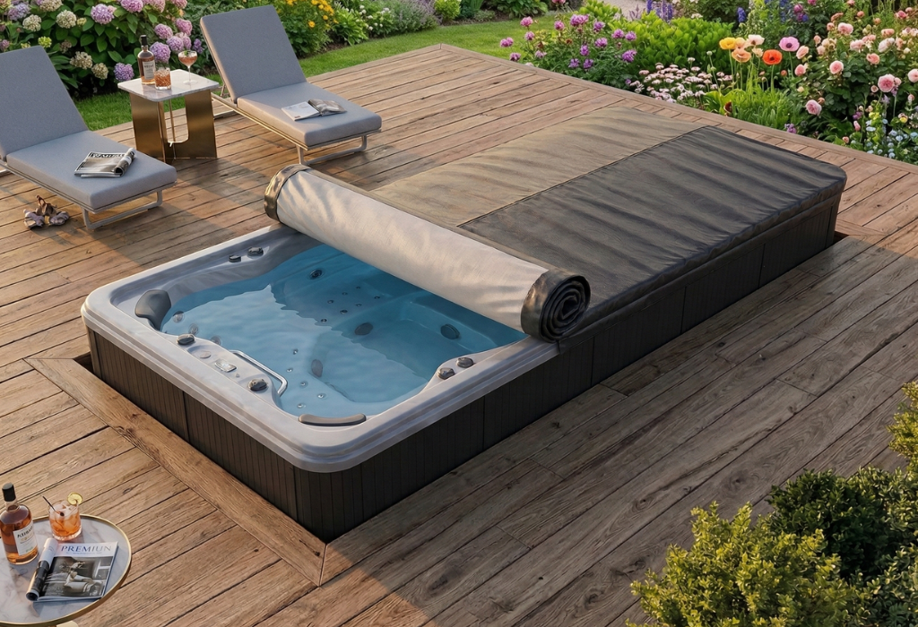 Couverture pour spa de nage enroulable Couverture pour spa de nage enroulable