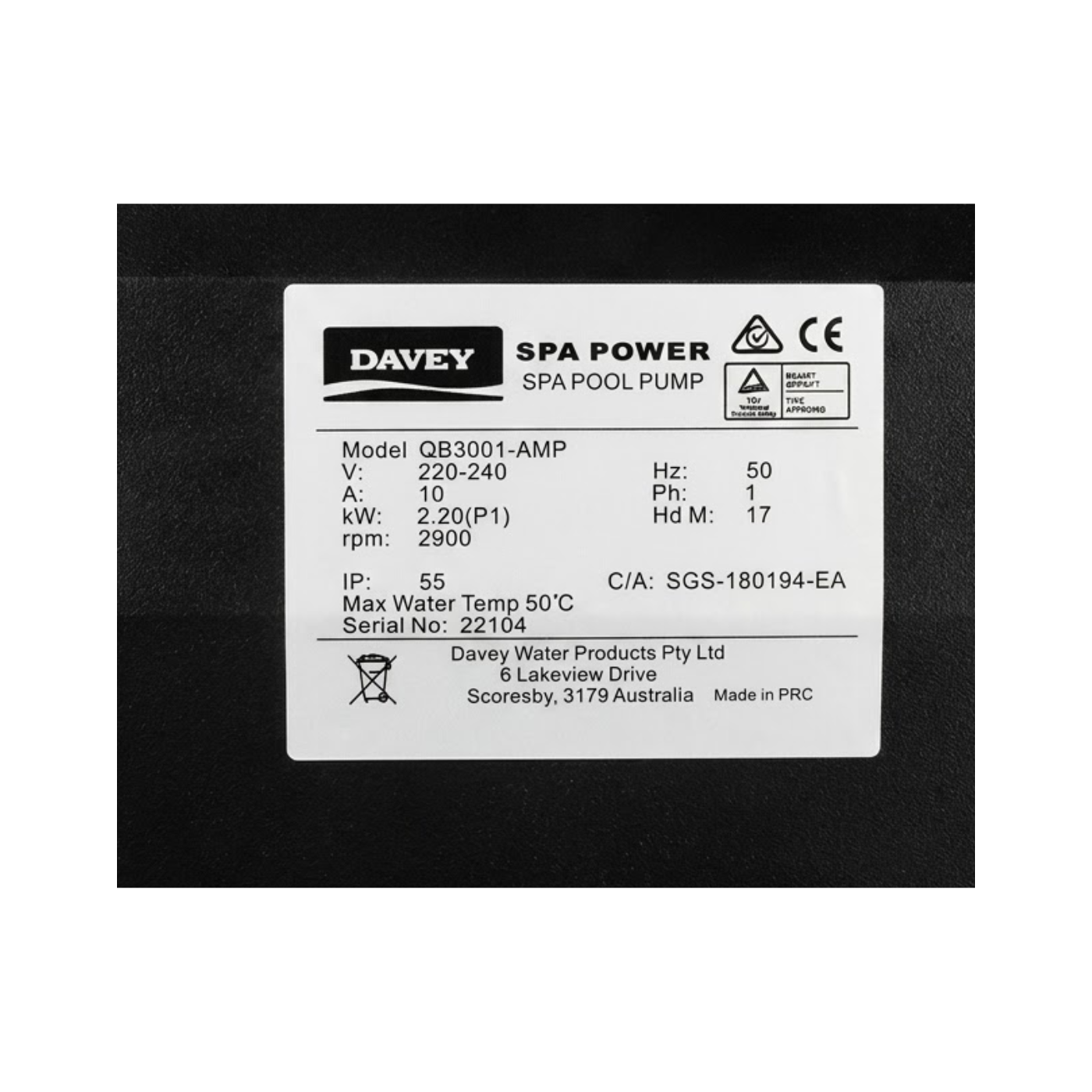 Pompe SpaPower Maxiflow MonoVitesse 3HP / 2.2kW