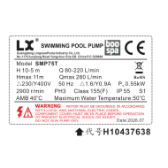 Pompe de piscine triphasée LX SMP75T