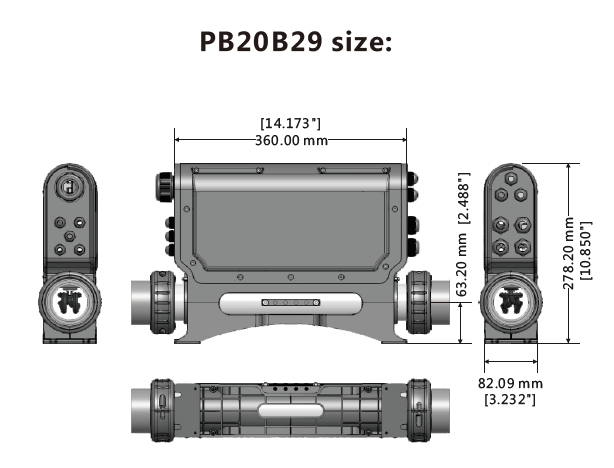 Dimensions boitier de contrôle P20B29